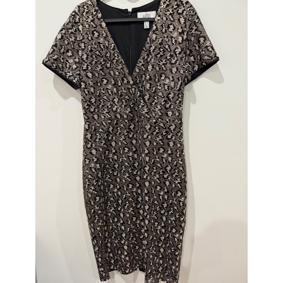 Belle Badgley Mischka Dress Women's 10 Gold Black Sequin Leopard Cocktail - Picture 1 of 5